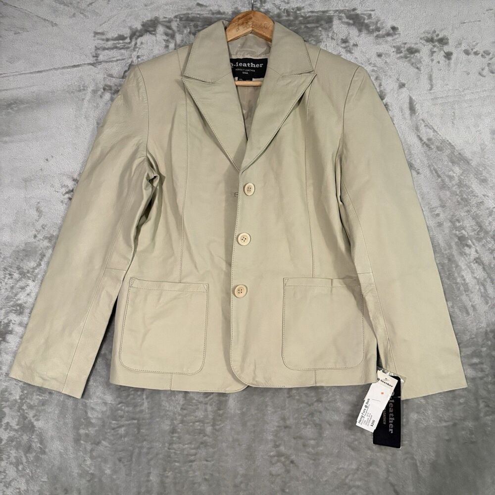 VTG Q-Leather Women’s Genuine Leather Blazer Jacket 2XL (Fits L/XL) Cream NWT